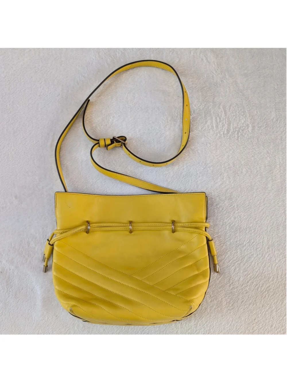 Tory Burch Kira Chevron Yellow Mini Bucket Bag - Flaws
